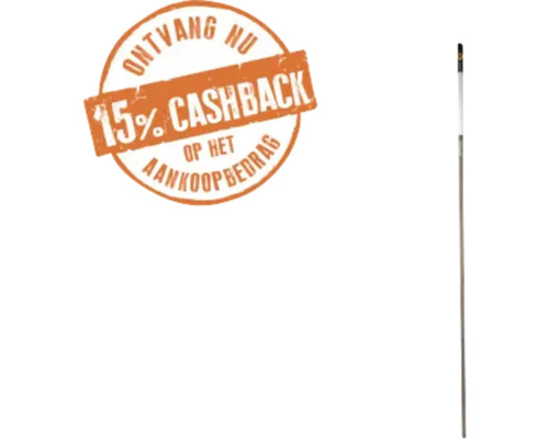 Lange, dunne staaf met zegel voor 15 procent cashback op het aankoopbedrag.