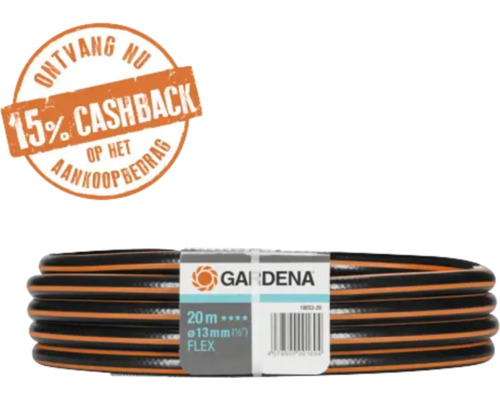 Gardena tuinslang Flex in zwart en oranje, 20 meter lengte, 13 millimeter diameter, Gardena Logo, 15 procent cashback.