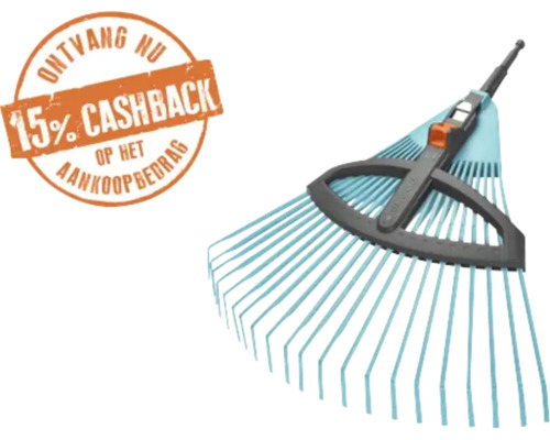 Gardena Combisystem verstelbare bladhark met instelbare werkbreedte van kunststof en 15 procent cashback actie.