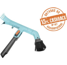 Lichtblauwe multifunctionele voegenreiniger met borstel, krabber en wateraansluiting. Zegel voor 15 procent cashback op het aankoopbedrag.