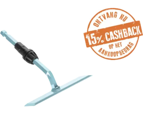 Vloerschraper opzetstuk met zeskantschacht en zegel voor 15 procent cashback op het aankoopbedrag.