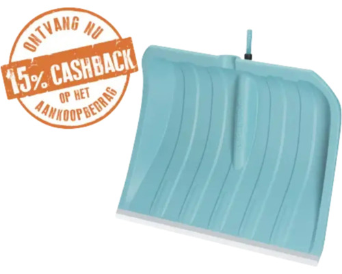 Sneeuwschuiverblad met 15 procent cashback op het aankoopbedrag.