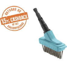 Draadborstel opzetstuk met metalen haren voor voegen, inclusief vermelding van 15 procent cashback op het aankoopbedrag.