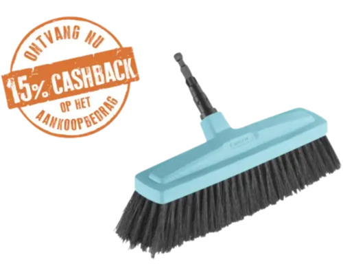 Bezemkop met zwarte haren en koppelstuk inclusief 15 procent cashback actie.