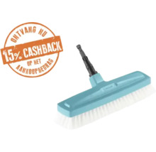 Zwembadborstel met witte borstelharen en aansluiting voor telescoopstelen met vijftien procent cashback actie.