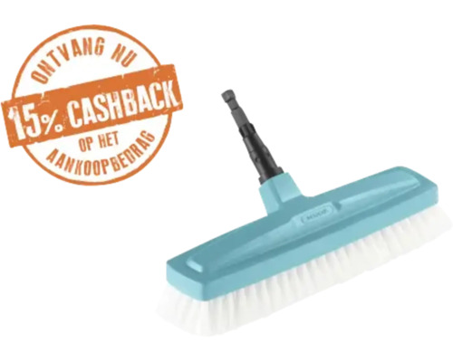 Zwembadborstel met witte borstelharen en aansluiting voor telescoopstelen met vijftien procent cashback actie.