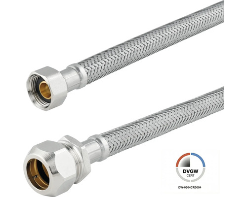 Flexibele aansluitslang van roestvrij staal met DVGW certificering.