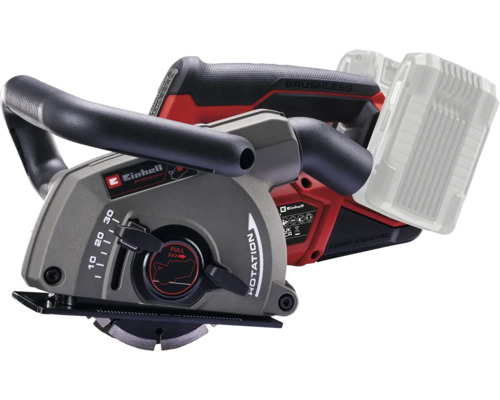 Einhell accu-muurfrees met borstelloze motor, instelbare freesdiepte en twee handgrepen voor nauwkeurige sleuven in muren.