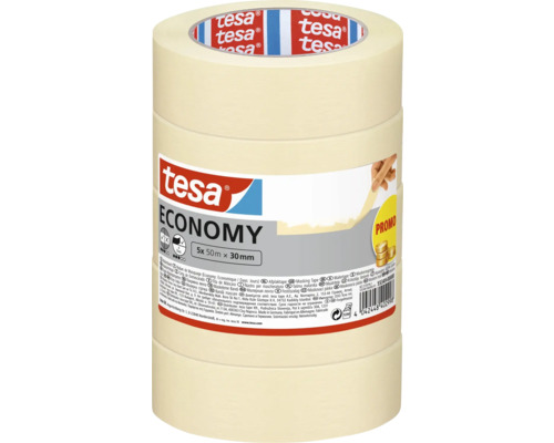 tesa afplaktape Economy, 5 rollen, 50 meter bij 30 millimeter, 4 dagen zonder lijmresten verwijderbaar.