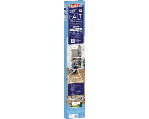 Tesa Insect Stop FALT hordeur, opvouwbaar aluminium telescoopframe, verstelbaar van 80 bij 170 tot 100 bij 220 centimeter.
