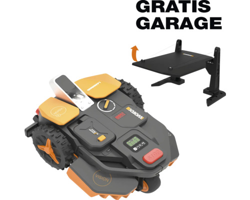 Worx Landroid Vision robotmaaier inclusief een gratis garage als overkapping.