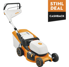 Stihl accu-grasmaaier met vermelding van Stihl Deal Cashback actie.