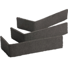 Drie antracietkleurige hoekstrips met een gestructureerd oppervlak voor wandbekleding.
