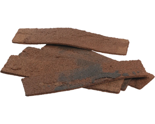 Bruine steenstrips met ruwe, zanderige structuur voor wandbekleding in baksteenlook.