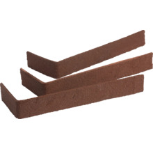 Drie bruine L-vormige hoekstrips met een getextureerd oppervlak voor wandbekleding.