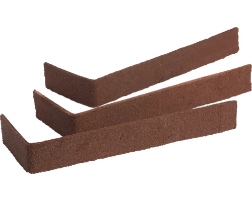 Drie bruine L-vormige hoekstrips met een getextureerd oppervlak voor wandbekleding.