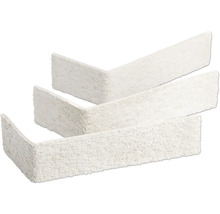 Witte hoekstrips voor wandbekleding met gestructureerd oppervlak in steenlook.
