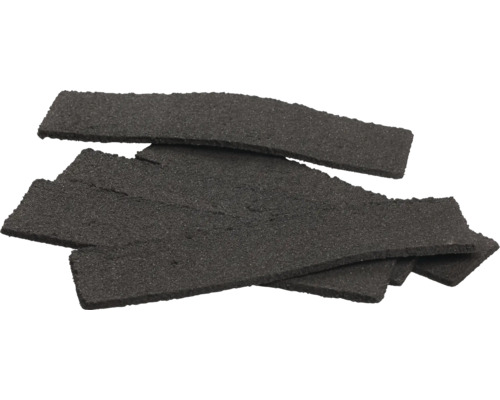 Zwarte antislipstrips met een korrelig oppervlak.