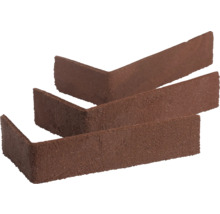 Drie bruine hoekstrips met steenlook en een gestructureerd oppervlak.