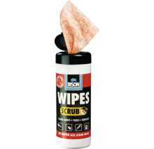 Reinigingsdoekjes Bison Wipes Scrub voor handen, gereedschap en oppervlakken, verpakking van 40 stuks voor het verwijderen van lijm, verf, kit en olie.