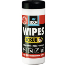Bison Scrub Wipes schoonmaakdoekjes, 40 stuks, voor handen, gereedschap en oppervlakken, verwijdert lijm, verf en olie, Bison Logo.