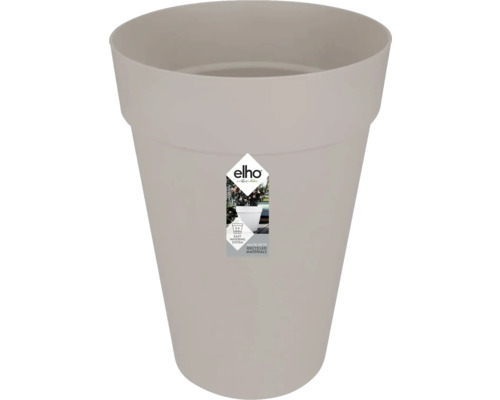 Grijze elho bloempot van gerecycled kunststof met eenvoudig bewateringssysteem.