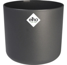 Ronde Elho plantenpot van kunststof in antraciet met Elho Logo.