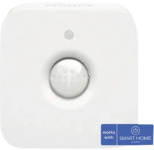 Vierkante witte bewegingsmelder met ronde sensorlens, compatibel met SMART HOME by Hornbach.