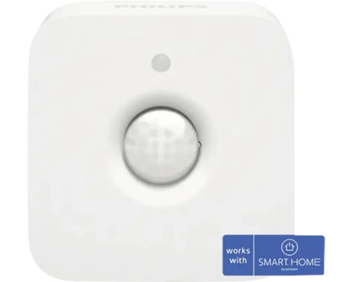 Vierkante witte bewegingsmelder met ronde sensorlens, compatibel met SMART HOME by Hornbach.