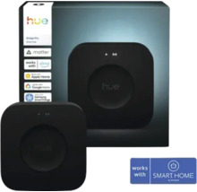 Zwarte Philips Hue Bridge Pro Smart Hub, compatibel met Matter, Alexa, Apple Home, Google Home, Samsung SmartThings en Hornbach Smart Home.