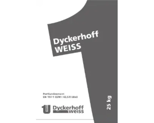Dyckerhoff WEISS Portlandcement CEM I 42,5 R in een zak van 25 kilogram.
