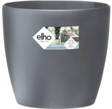 Elho bloempot van gerecycled kunststof, rond, grijs. Elho Logo. Gemaakt van gerecyclede materialen. Gemakkelijk te verplaatsen.