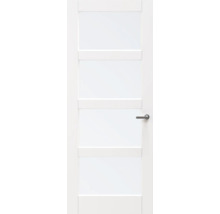 Witte binnendeur met vier glaspanelen en een moderne deurklink.