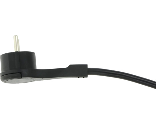 Platte randaardestekker met geïntegreerde kabel voor ruimtebesparende montage.