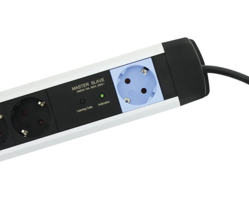 Master-slave stekkerdoos met indicatielampje en leerknop, 3680 Watt, 16 Ampere.