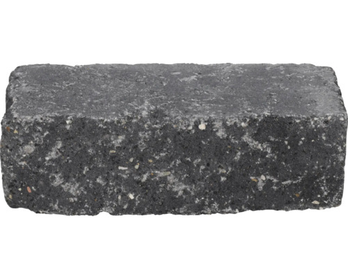 Rechthoekige muursteen van beton in antraciet met een rustiek, gebroken oppervlak.
