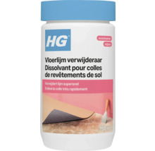 HG vloerlijm verwijderaar in een witte 750 milliliter fles met blauwe dop en HG Logo.