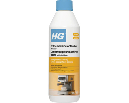 HG Logo. Koffiemachine ontkalker op basis van melkzuur 500 milliliter.