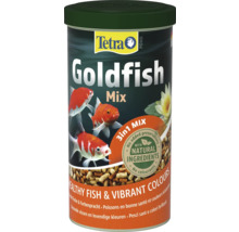 Tetra Pond Goldfish Mix drie in één, visvoer voor vijvergoudvissen, natuurlijke ingrediënten zonder conserveermiddelen voor gezondheid en kleur.