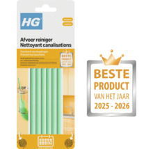HG Logo, afvoerreiniger staafjes voor de keuken, prijs Beste Product van het Jaar 2025 tot 2026.