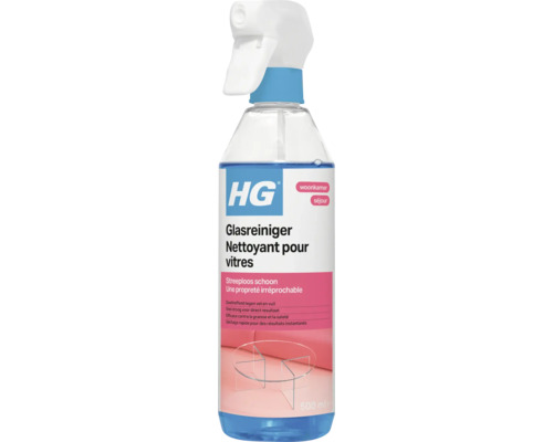 HG glasreiniger voor een streeploos resultaat in een 500 milliliter sprayflacon.