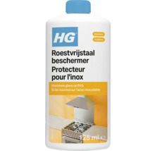 Witte fles met blauwe dop, HG Logo, Roestvrijstaal beschermer voor de keuken, 125 milliliter, voor maximale glans op roestvrij staal.