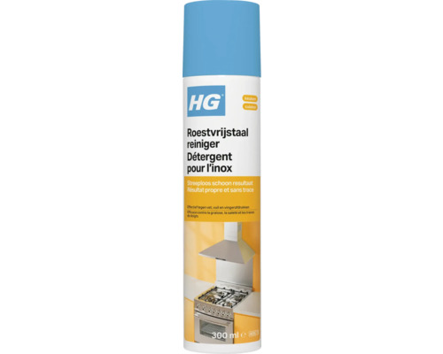 HG Roestvrijstaal reiniger, 300 milliliter spuitbus, voor streeploos schoon resultaat in de keuken, tegen vet, vuil en vingerafdrukken.