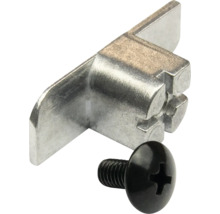 Metalen meubelverbinder inclusief een zwarte kruiskopschroef.