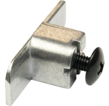 Glashouder van metaal met zwarte klemschroef voor meubelplanken.