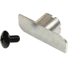 Metalen meubelverbinder met zwarte kruiskopschroef.