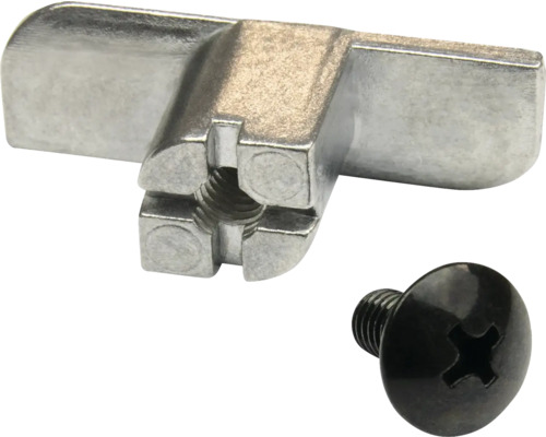 Metalen meubelverbinder met T-vormige kop en bijpassende kruiskopschroef