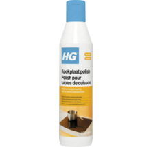 HG Logo. HG kookplaat polish in een 250 milliliter fles voor het reinigen en polijsten van kookplaten.