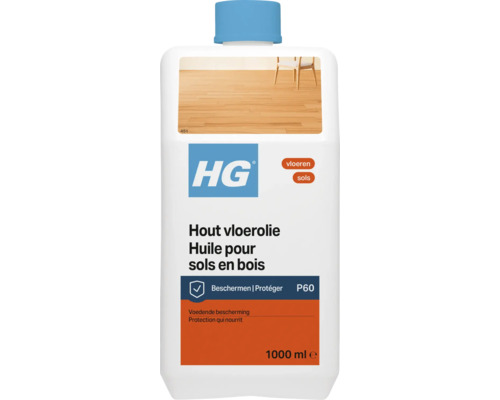 HG Logo. HG Hout vloerolie voor een voedende bescherming van houten vloeren en parket, 1000 milliliter.
