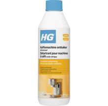 HG Logo, koffiemachine ontkalker op basis van citroenzuur, 500 milliliter fles voor het verwijderen van kalkaanslag.